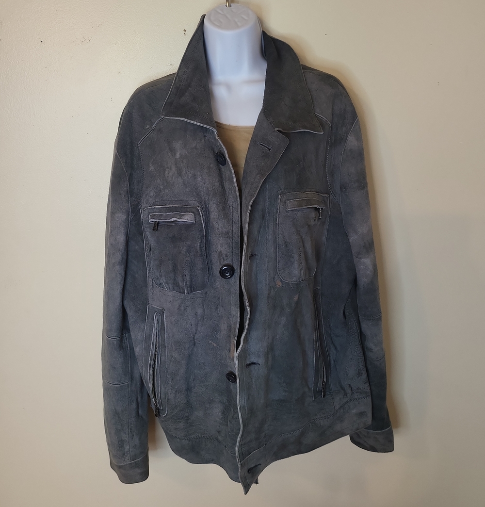 Men's Gray Suede Military-Style Field Jacket